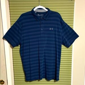Under Armour Blue Striped Polo Shirt Moisture-Wicking Performance